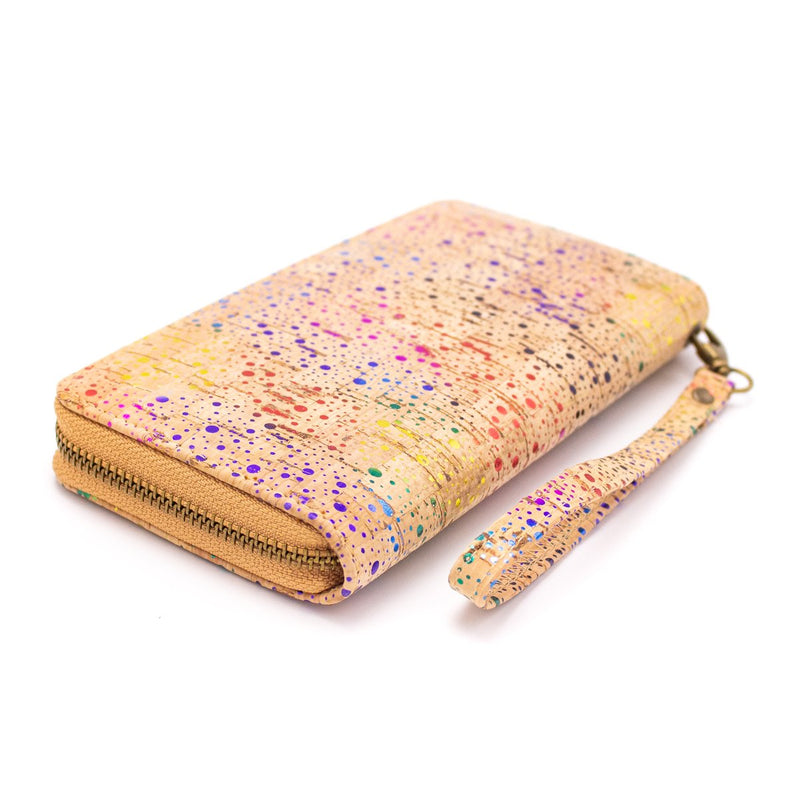 Natural cork rainbow zipper card women cork wallet BAG-324-P