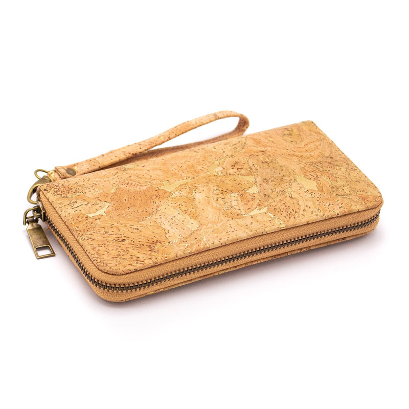 Gold detail cork zipper wallet all cork inside Natural eco vegan women wallet Bag-324-E