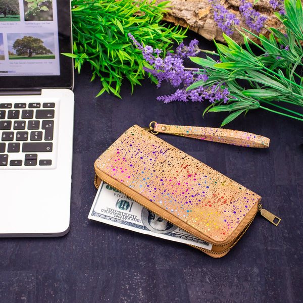 Natural cork rainbow zipper card women cork wallet BAG-324-P