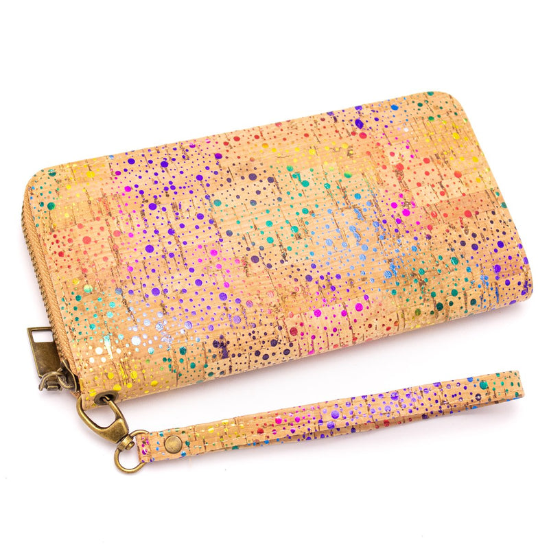 Natural cork rainbow zipper card women cork wallet BAG-324-P