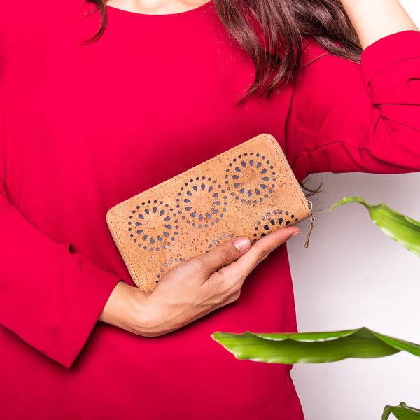 Natural cork Laser cute style women zipper card vegan wallet BAG-328-D