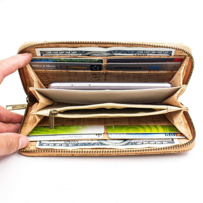 Gold detail cork zipper wallet all cork inside Natural eco vegan women wallet Bag-324-E