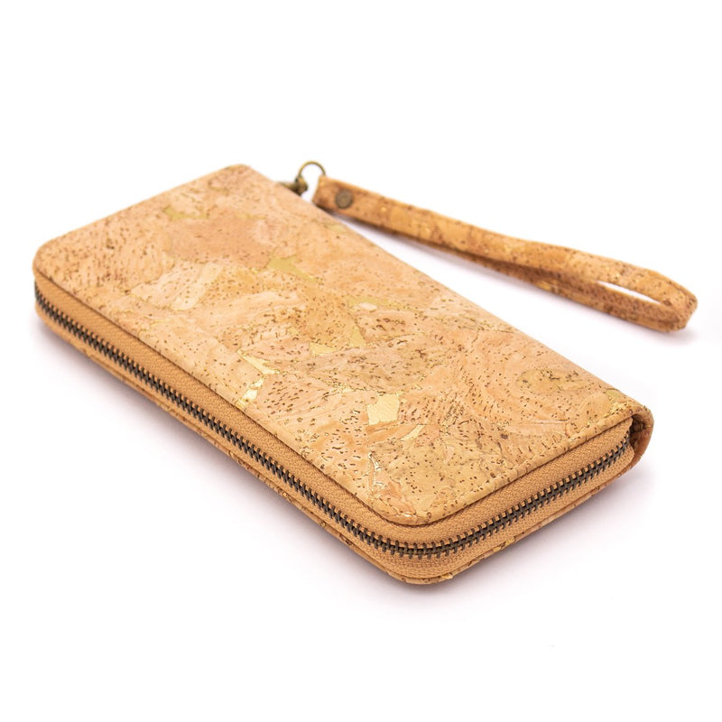 Gold detail cork zipper wallet all cork inside Natural eco vegan women wallet Bag-324-E