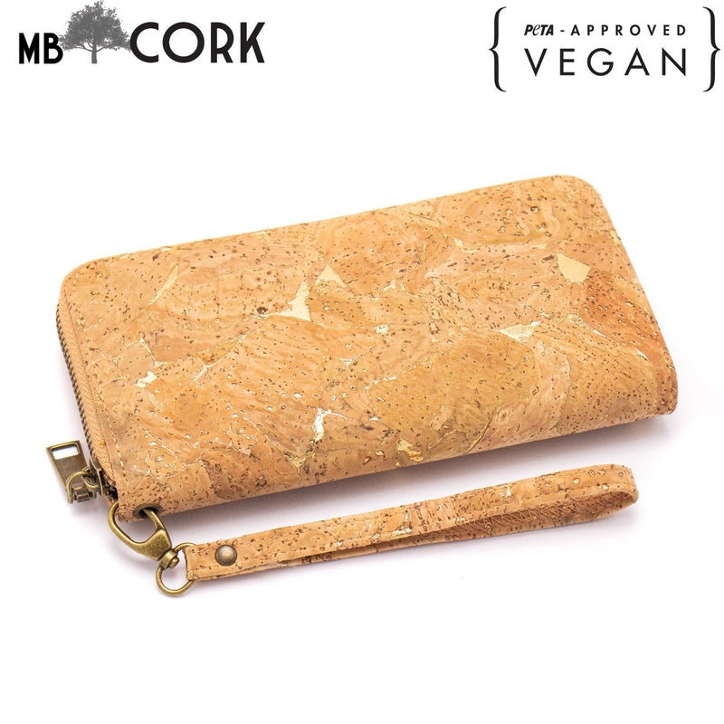 Gold detail cork zipper wallet all cork inside Natural eco vegan women wallet Bag-324-E