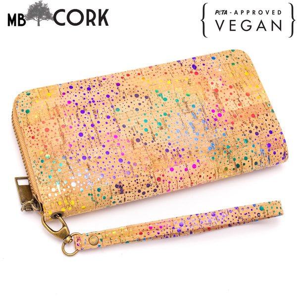 Natural cork rainbow zipper card women cork wallet BAG-324-P