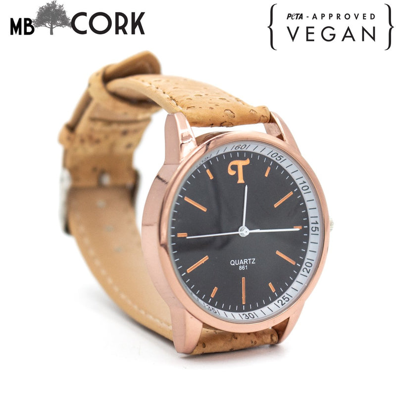 Cork watch natural cork with black watch for unisex adults WA-101-A