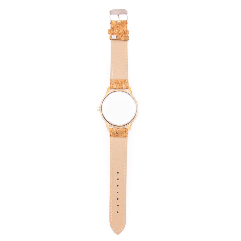 Natural cork strap with world map wood color stainless steel watch WA-118
