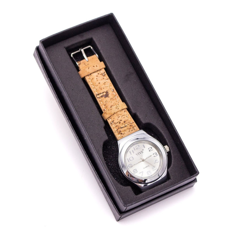 Cork watch for men with brown/natural/black strap in box  WA-132-A/B