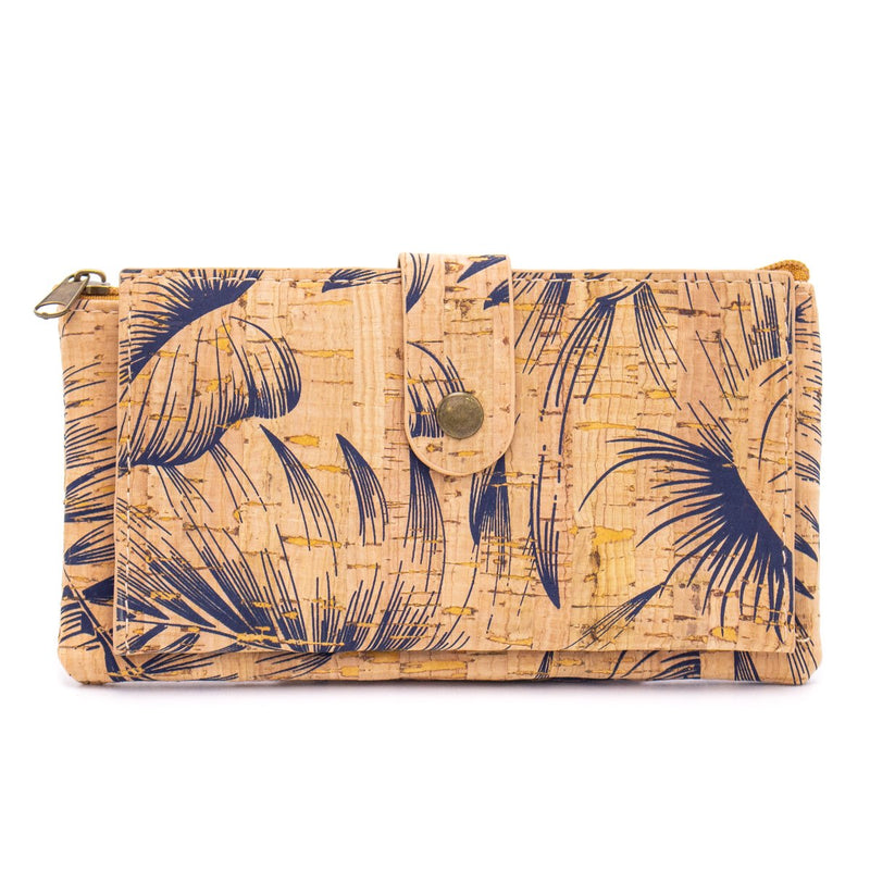 Natural cork zipper women card wallet with flower pattern BAG-350-G/P/S/T/255