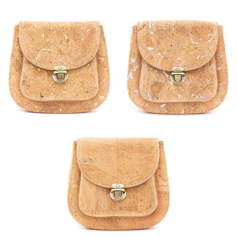Natural Cork with golden silver Vegan Crossbody Bag BAG-274-ABC-1