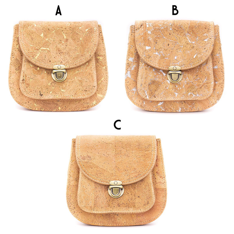 Natural Cork with golden silver Vegan Crossbody Bag BAG-274-ABC-1