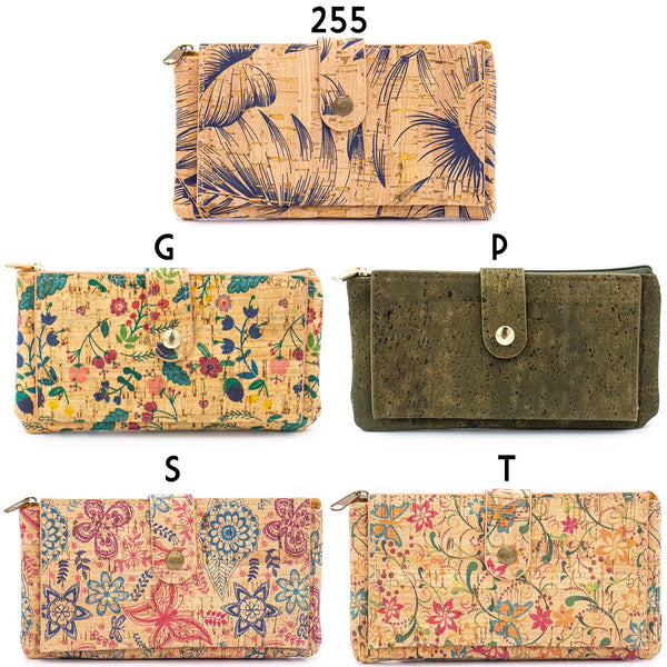 Natural cork zipper women card wallet with flower pattern BAG-350-G/P/S/T/255