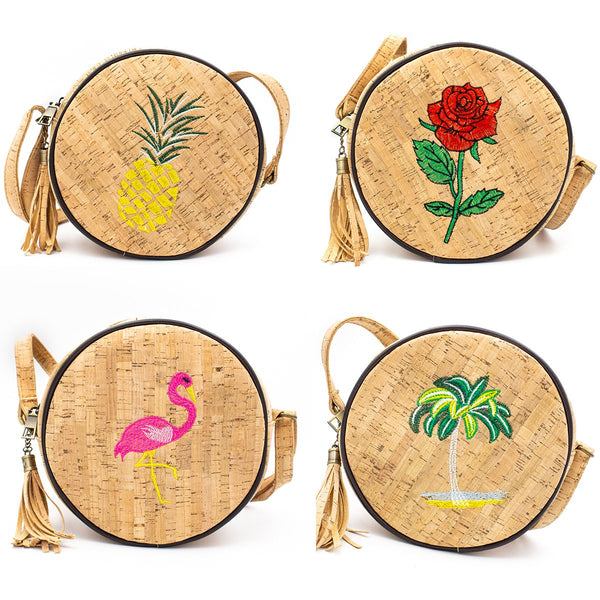 Natural cork flamingo sewed Round Structured women Handbag BAG-405