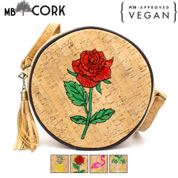 Natural cork flamingo sewed Round Structured women Handbag BAG-405