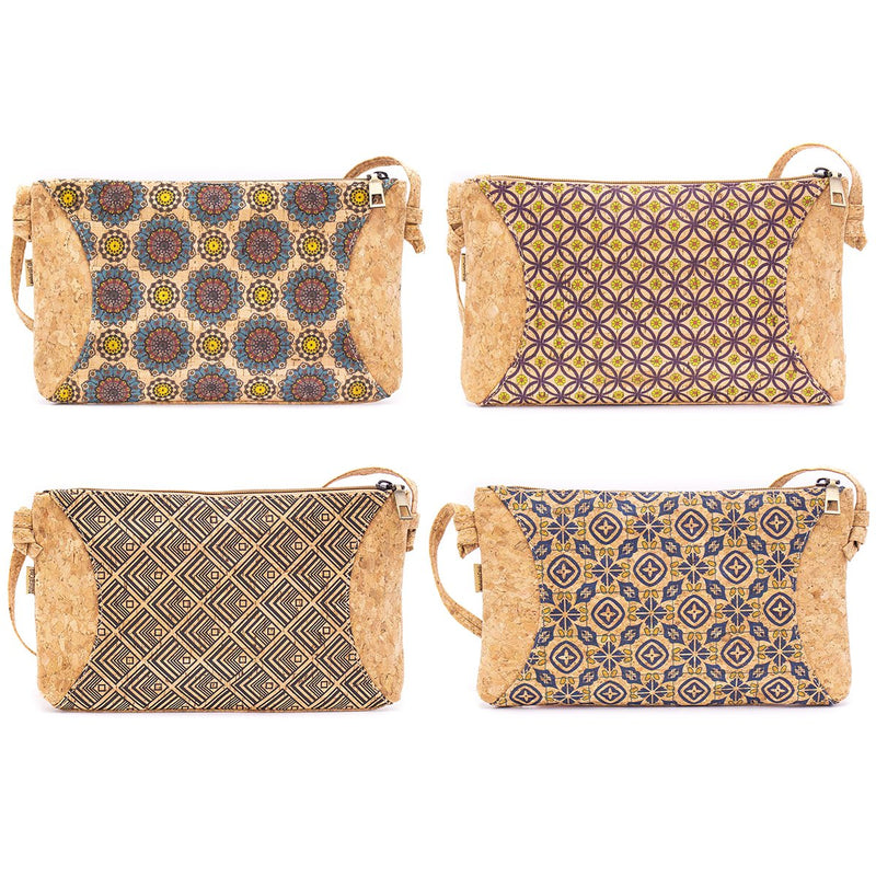 Natural cork with pattern small zipper crossbody purse bag BAG-620