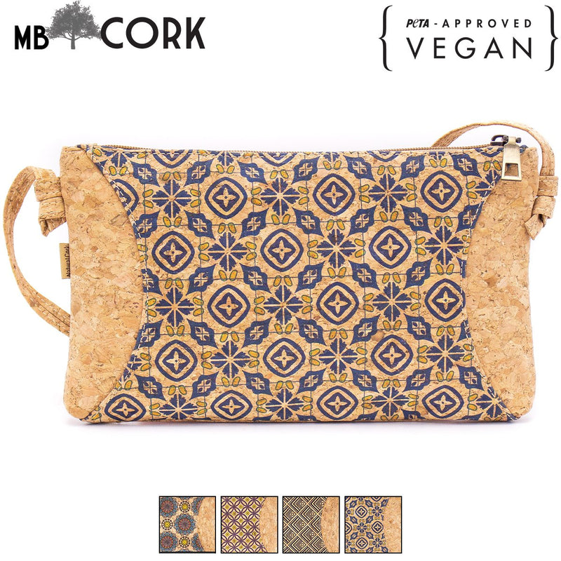 Natural cork with pattern small zipper crossbody purse bag BAG-620