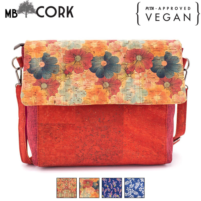 Shoulder bag  pattern cotton and cork  crossbody women handmade bag BAG49-05