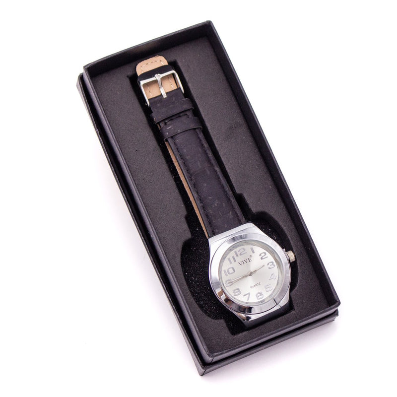 Cork watch for men with brown/natural/black strap in box  WA-132-A/B