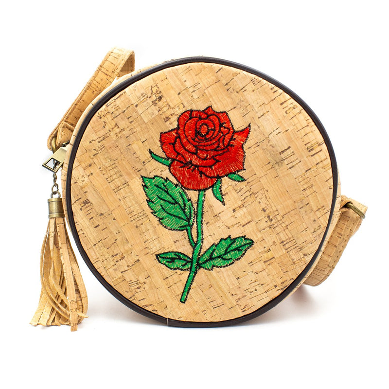 Natural cork flamingo sewed Round Structured women Handbag BAG-405