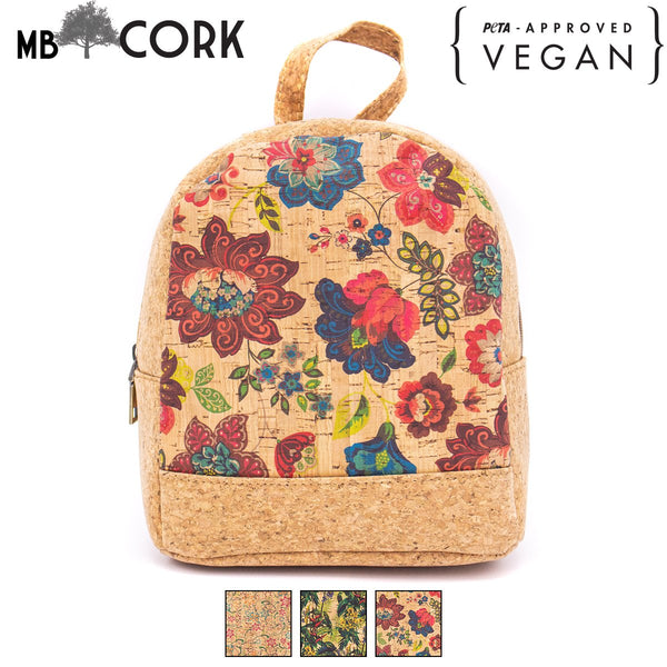 Natural cork with parrten fabric women backpack bag  L 23 x H 20.5 x D 10 cm  -BAG-617