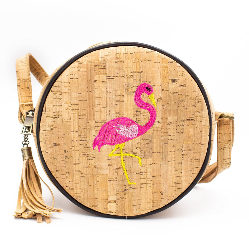 Natural cork flamingo sewed Round Structured women Handbag BAG-405