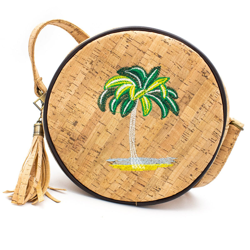Natural cork flamingo sewed Round Structured women Handbag BAG-405