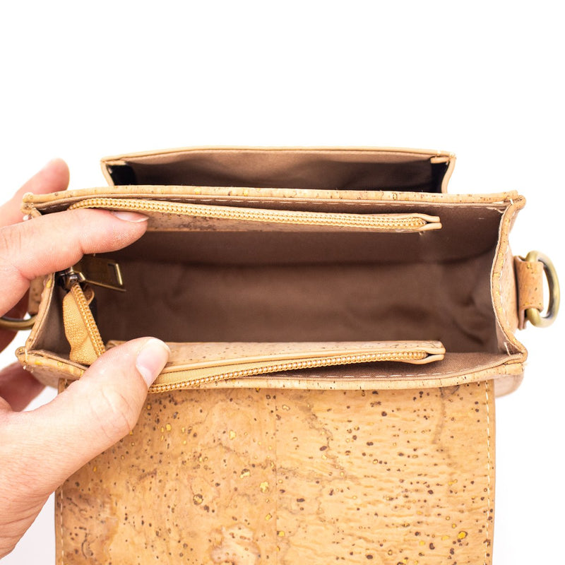 Natural Cork with golden silver Vegan Crossbody Bag BAG-274-ABC-1