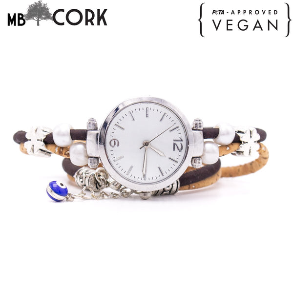 Cork natural color ladies watch belt, cork bracelet, cork silver watch, bracelet watch, DIY-013-B