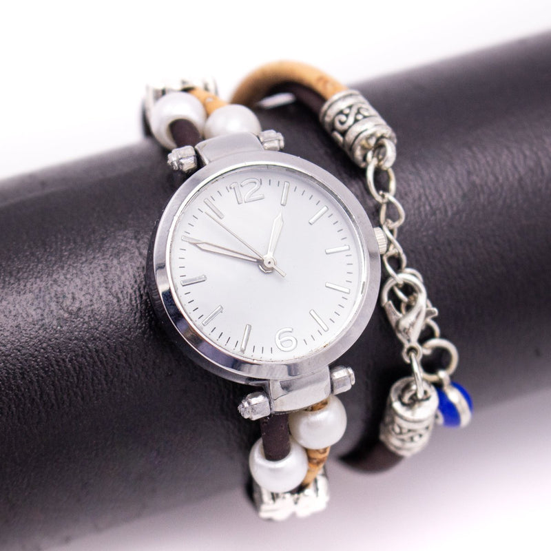 Cork natural color ladies watch belt, cork bracelet, cork silver watch, bracelet watch, DIY-013-B
