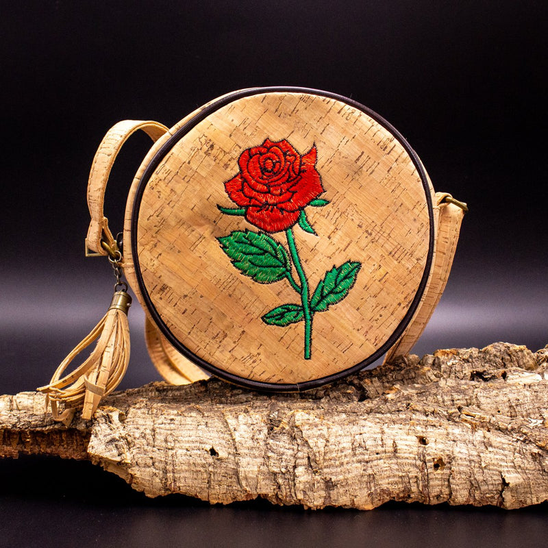 Natural cork flamingo sewed Round Structured women Handbag BAG-405