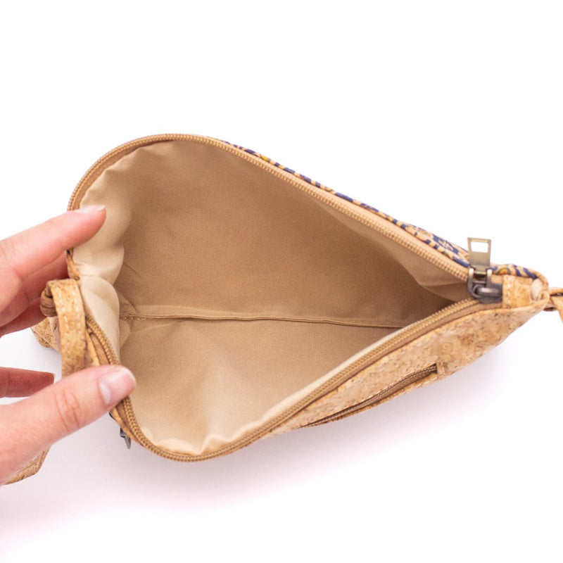 Natural cork with pattern small zipper crossbody purse bag BAG-620