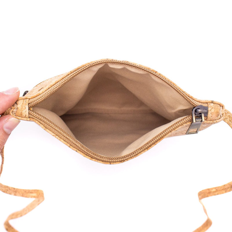 Natural cork with pattern double zipper crossbody purse bag BAG-625