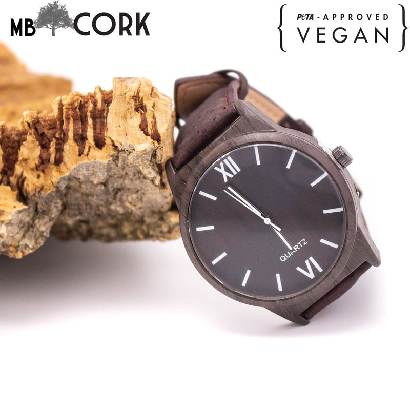 Cork watch vegan wrist watch wood color with brown cork watch strap WA-116