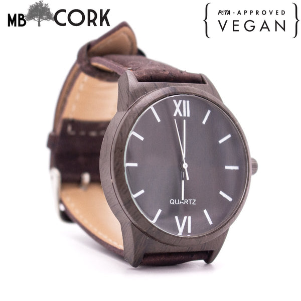Cork watch vegan wrist watch wood color with brown cork watch strap WA-116