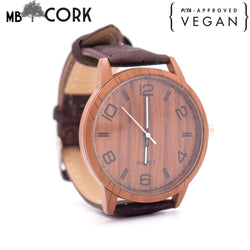 Cork watch vegan wrist watch wood color with brown cork watch strap WA-111-B