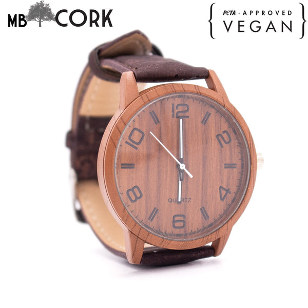 Cork watch vegan wrist watch wood color with brown cork watch strap WA-111-B