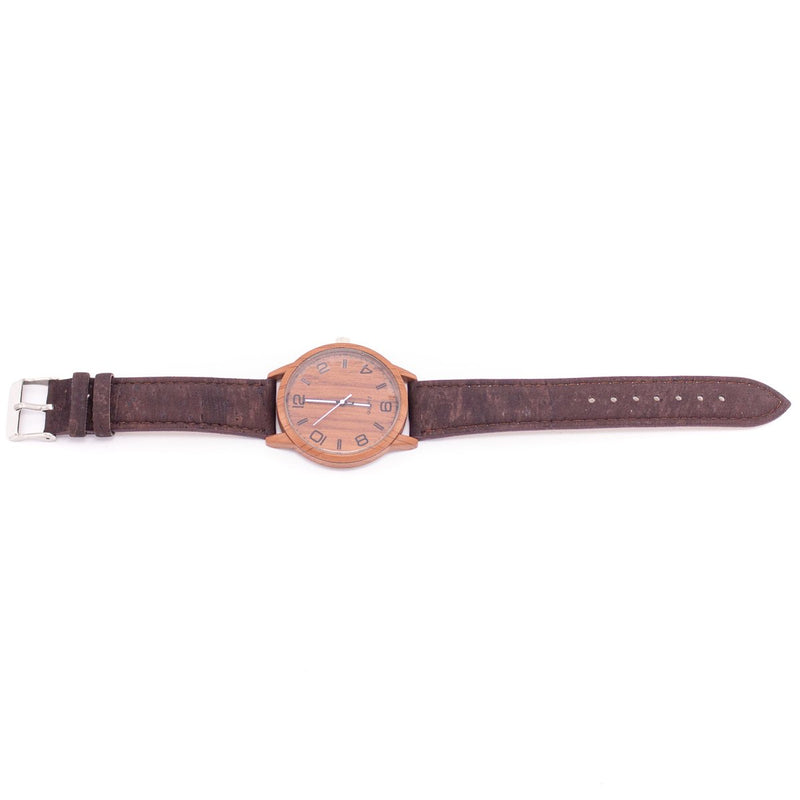 Cork watch vegan wrist watch wood color with brown cork watch strap WA-111-B