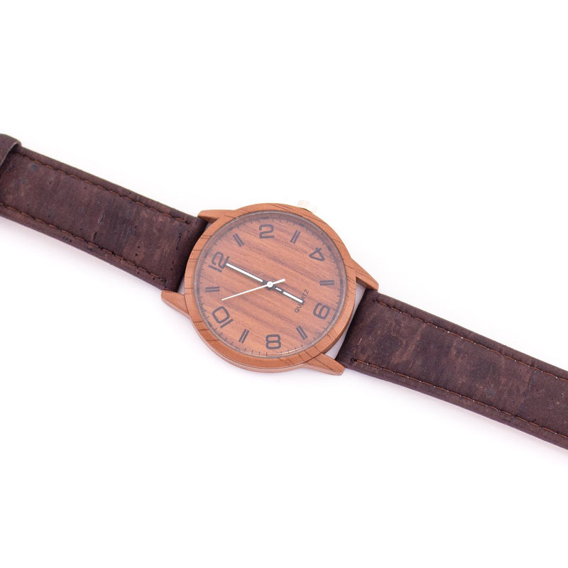 Cork watch vegan wrist watch wood color with brown cork watch strap WA-111-B
