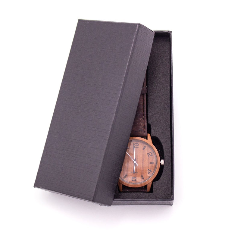 Cork watch vegan wrist watch wood color with brown cork watch strap WA-111-B