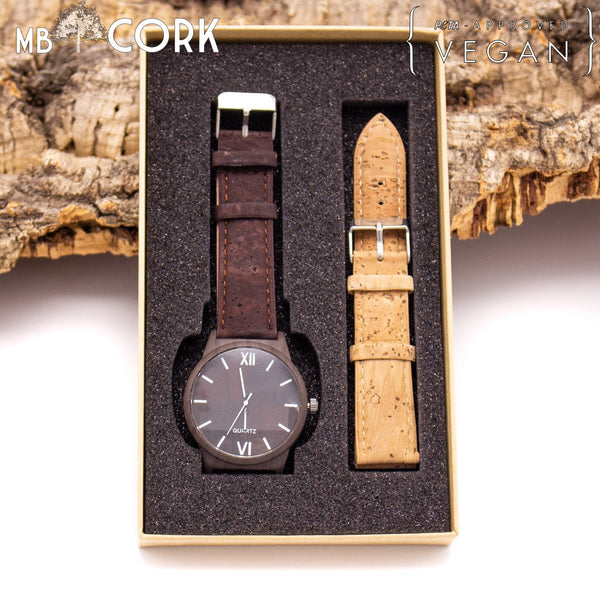 Brown cork watch with Box wood color unisex WA-BOX-116