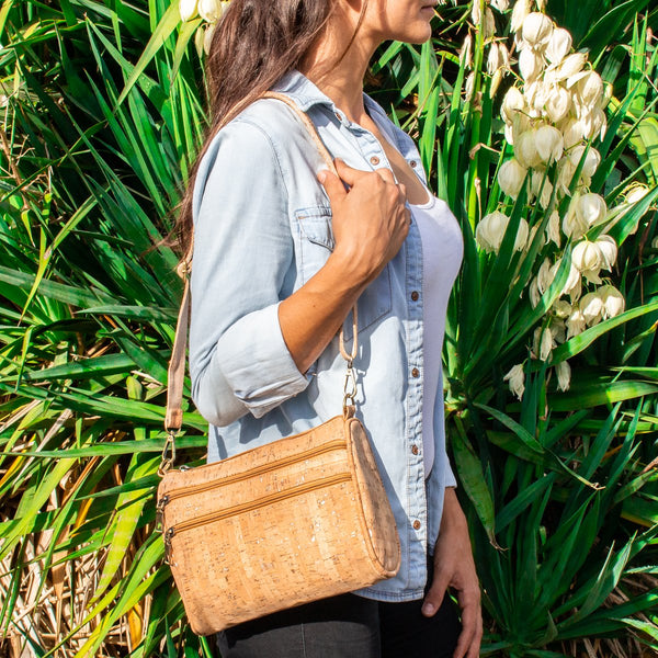 Natural with silver cork crossbody bag BAG-161