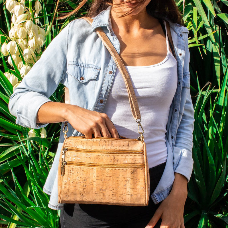 Natural with silver cork crossbody bag BAG-161