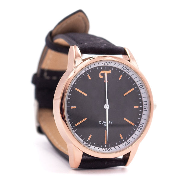 Black and white watch with black cork strap WA-101-B