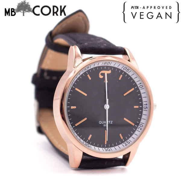 Black and white watch with black cork strap WA-101-B