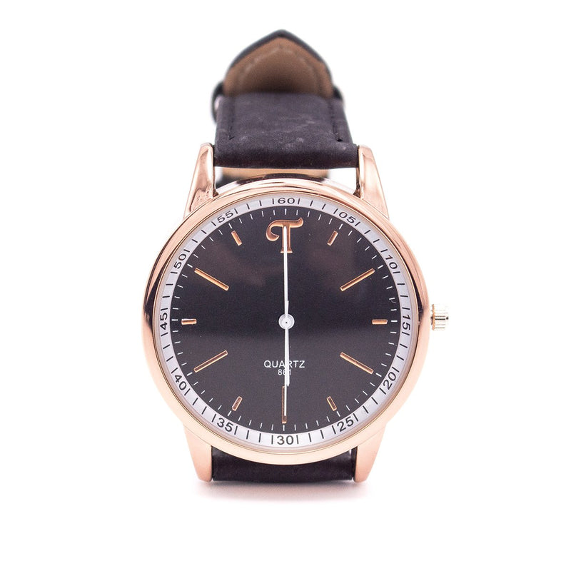 Black and white watch with black cork strap WA-101-B
