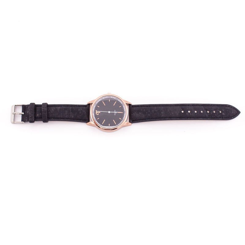Black and white watch with black cork strap WA-101-B