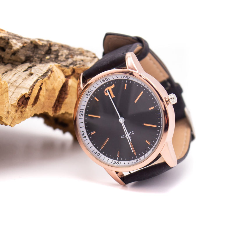 Black and white watch with black cork strap WA-101-B