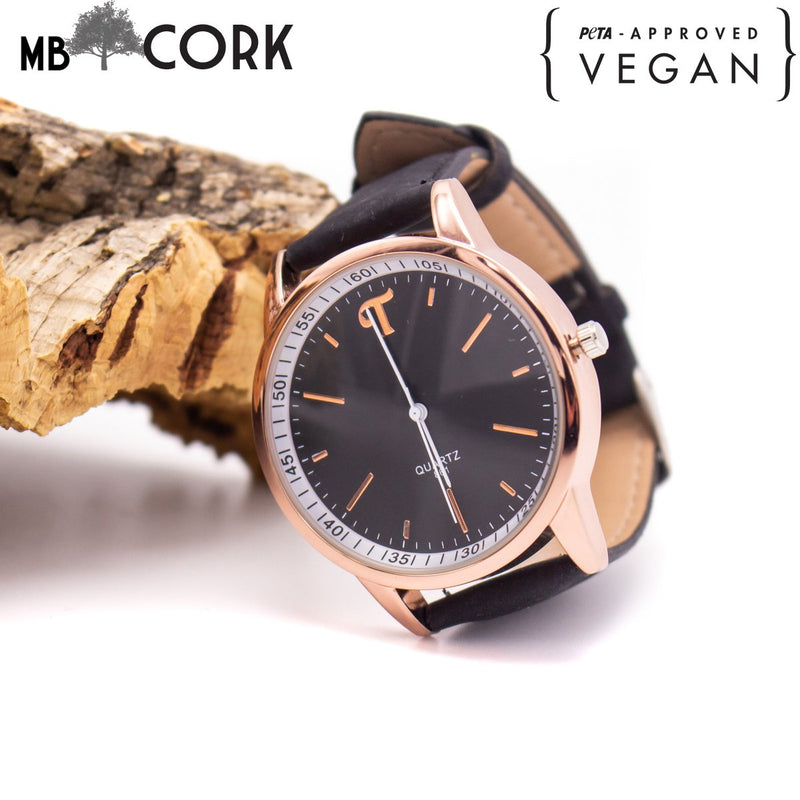 Black and white watch with black cork strap WA-101-B