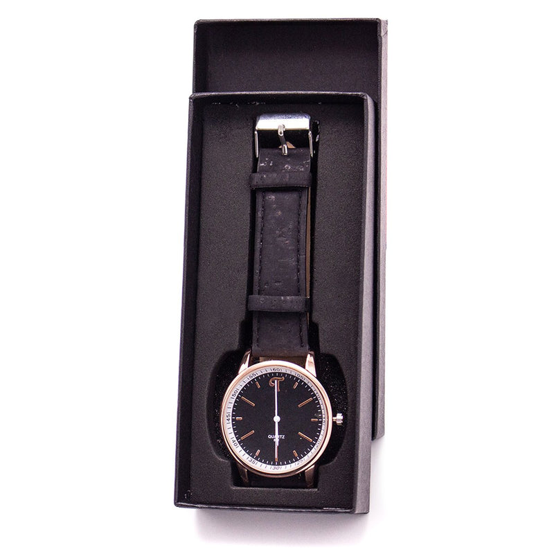 Black and white watch with black cork strap WA-101-B