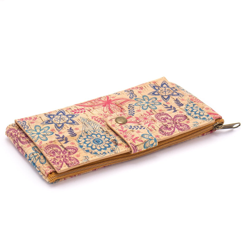 Natural cork zipper women card wallet with flower pattern BAG-350-G/P/S/T/255